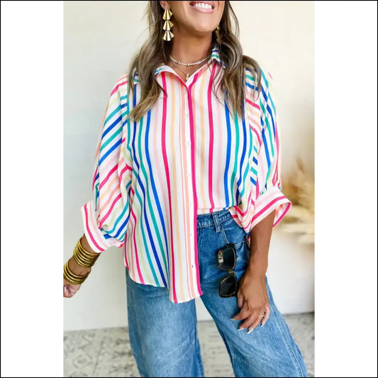 Pink Striped Button-up Shirt your Cute Confirmed - Stripe / s - Blouses on Sale Worldwide Shipping