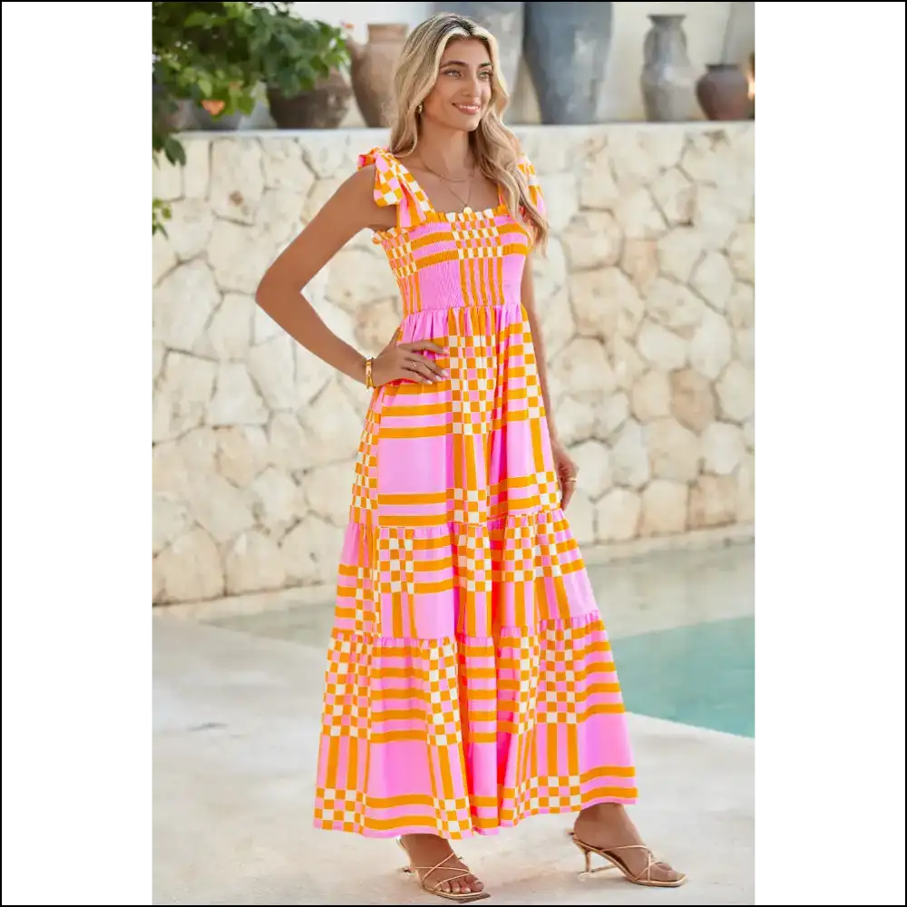 Pink Tie Strap Maxi Dress: Plaid to be Here! 🤪 Needful Things - Dresses on Sale Worldwide Shipping