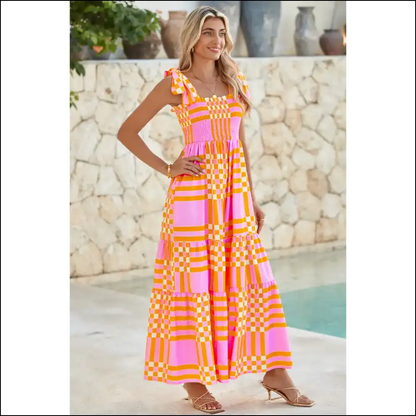 Pink Tie Strap Maxi Dress: Plaid to be Here! 🤪 Needful Things - Dresses on Sale Worldwide Shipping