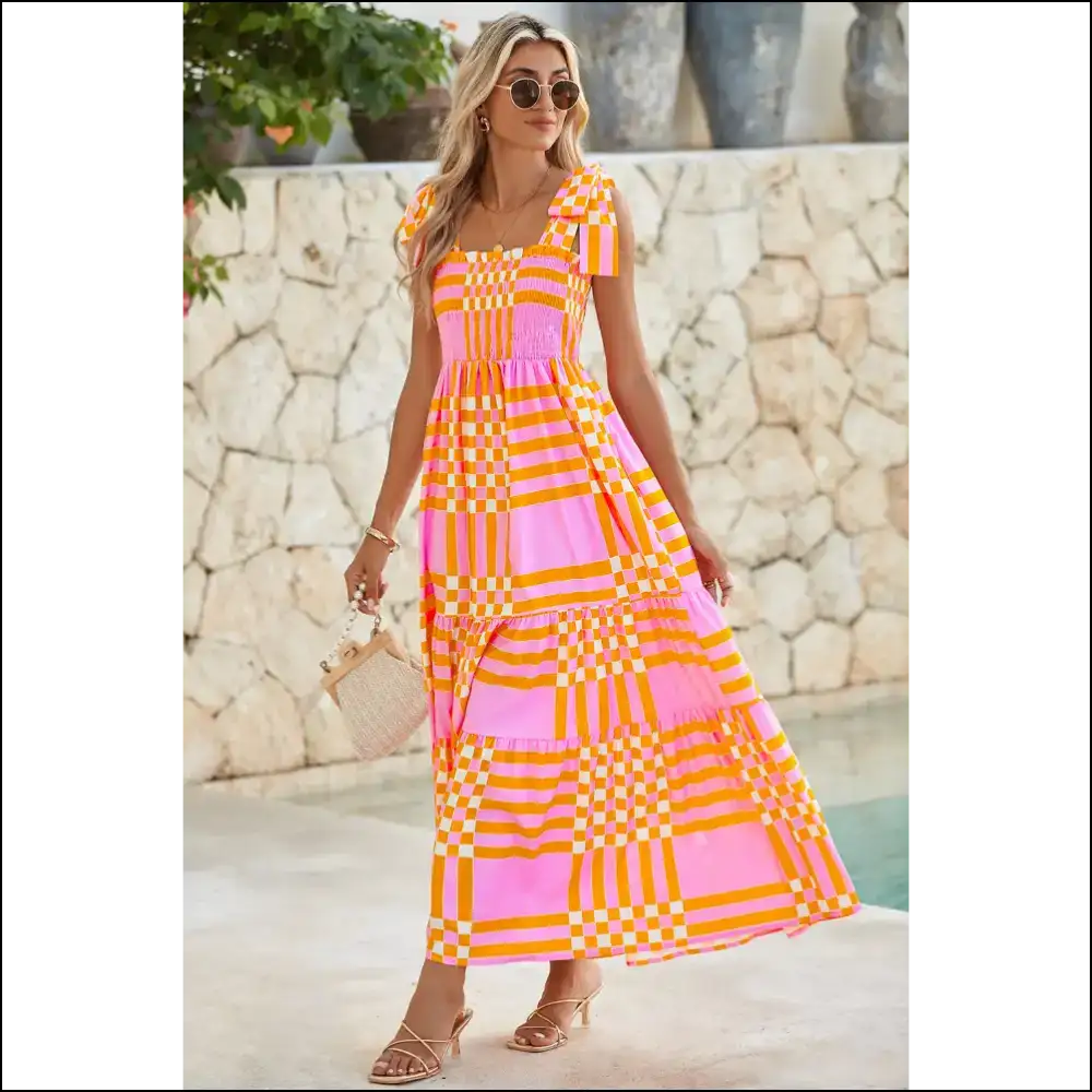 Pink Tie Strap Maxi Dress: Plaid to be Here! 🤪 Needful Things - Dresses on Sale Worldwide Shipping