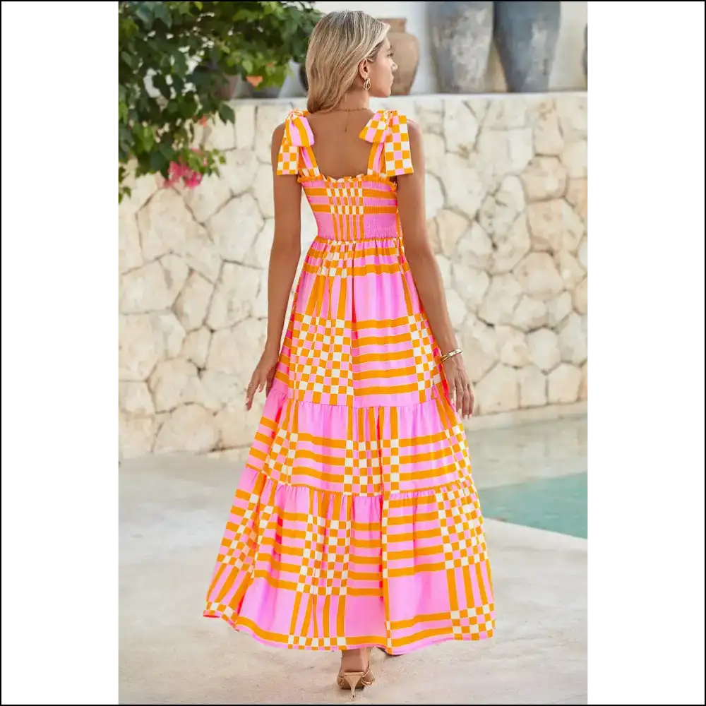 Pink Tie Strap Maxi Dress: Plaid to be Here! 🤪 Needful Things - Dresses on Sale Worldwide Shipping