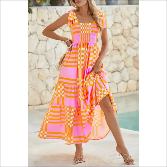 Pink Tie Strap Maxi Dress: Plaid to be Here! 🤪 Needful Things - s - Dresses on Sale Worldwide Shipping