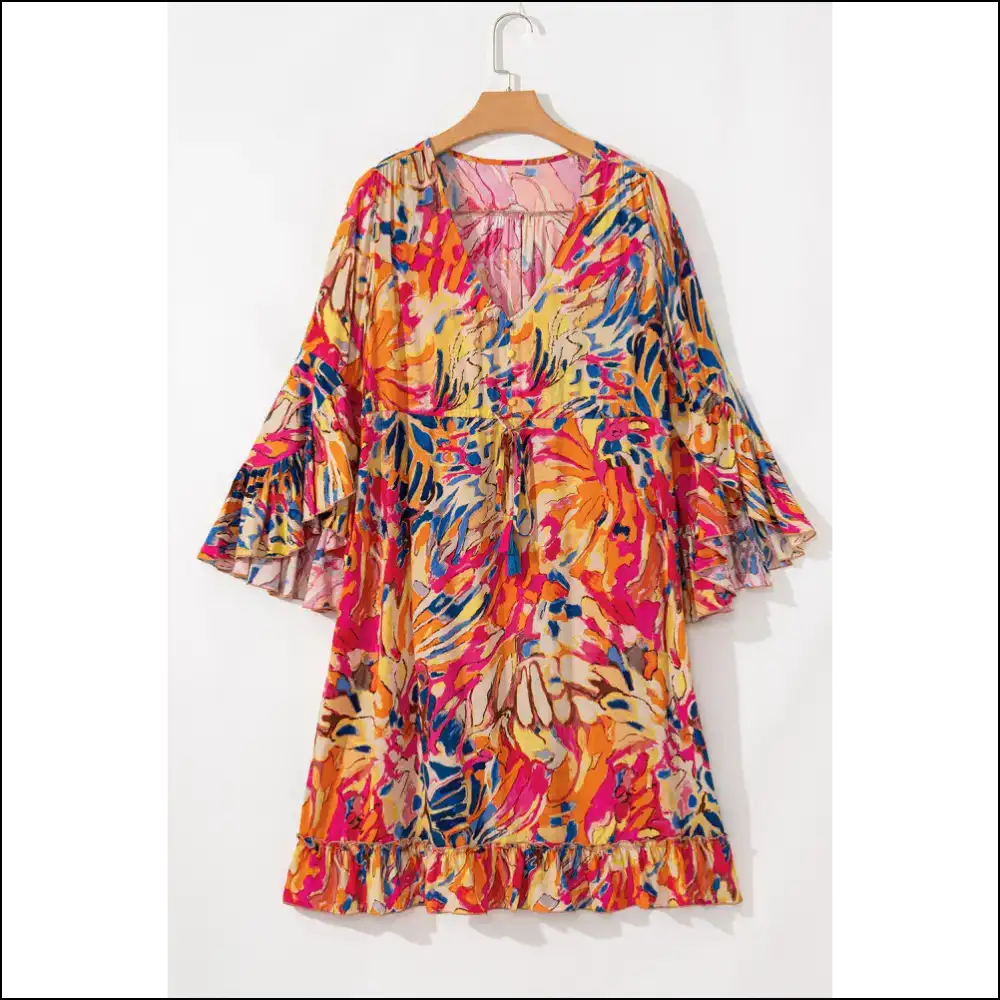 Pink Tropical Print Dress: Flared & Ready to Ruffle Some Feathers! 🦩 Needful Things - Midi Dresses on Sale Worldwide Shipping