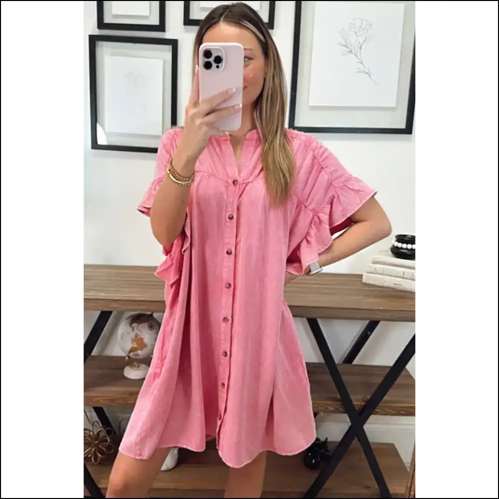 Pink Washed Mini Dress: Brunch 🍹 Head-turning by Needful Things - Short Dresses on Sale Worldwide Shipping