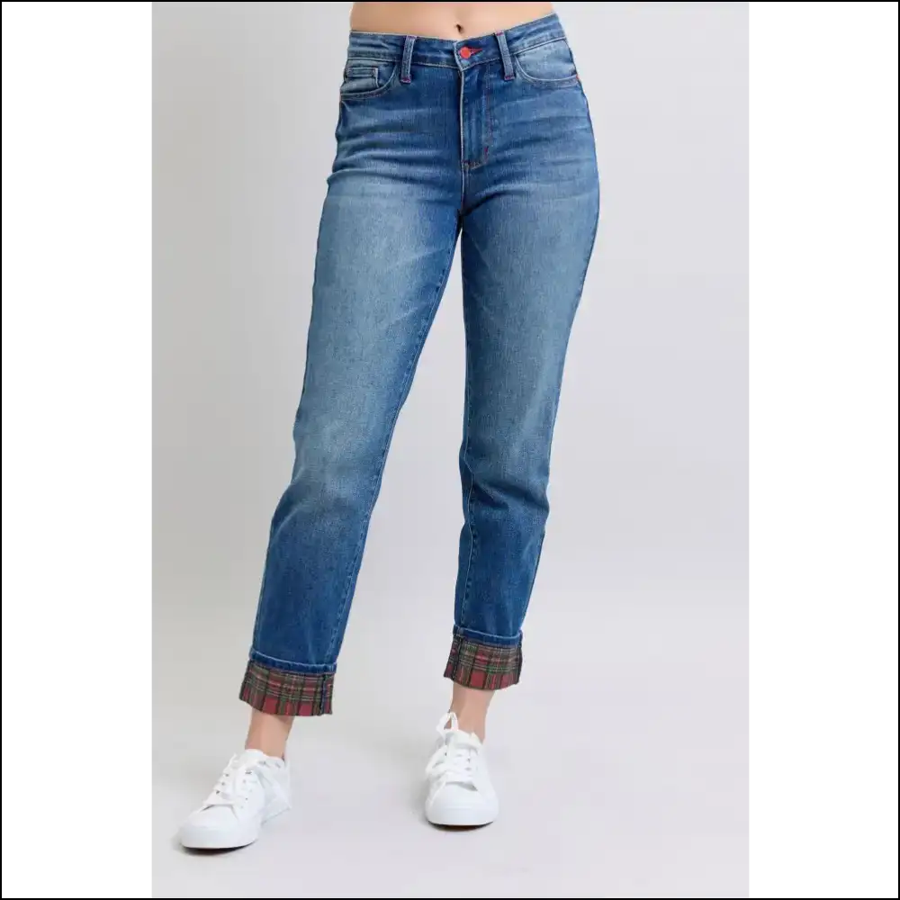 Plaid Print Cuff Jeans: for when your Legs Want to Join the Party! 🎉👖 - Jeans on Sale Worldwide Shipping