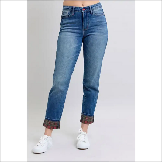 Plaid Print Cuff Jeans: for when your Legs Want to Join the Party! 🎉👖 - Jeans on Sale Worldwide Shipping