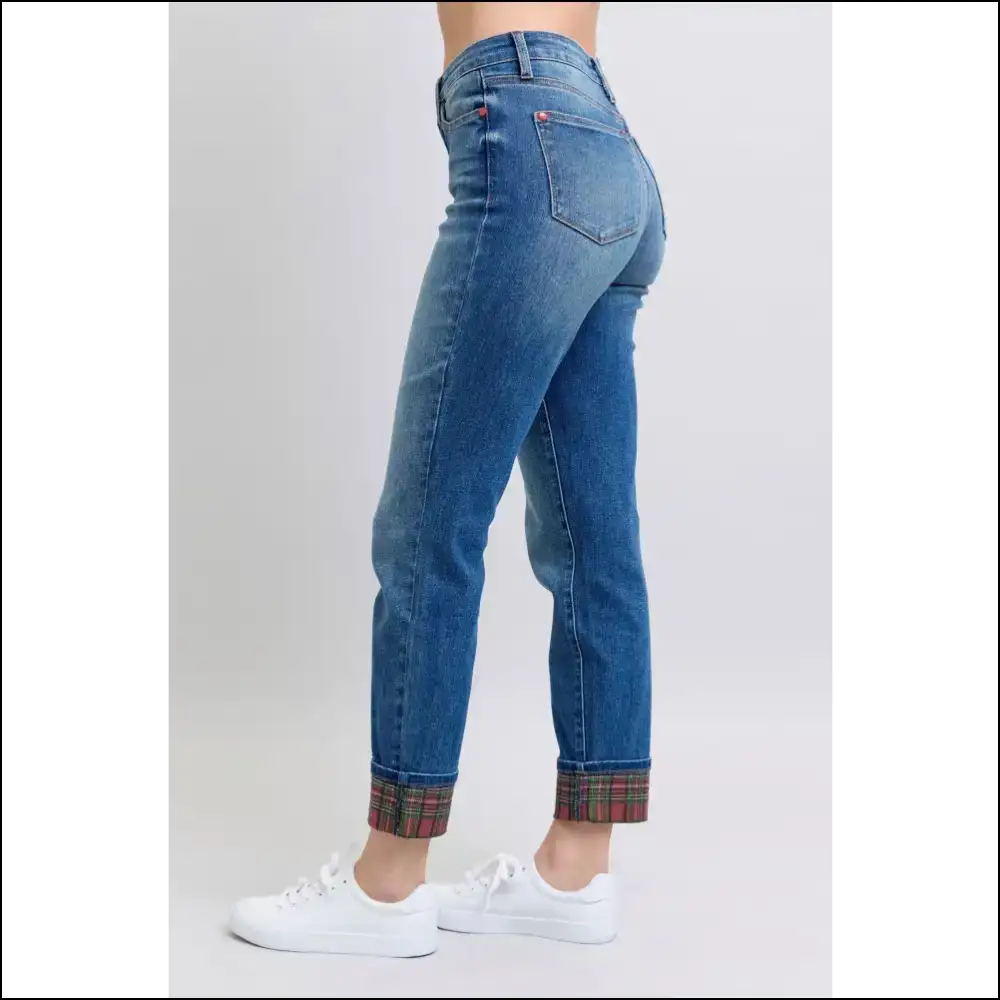 Plaid Print Cuff Jeans: for when your Legs Want to Join the Party! 🎉👖 - Jeans on Sale Worldwide Shipping