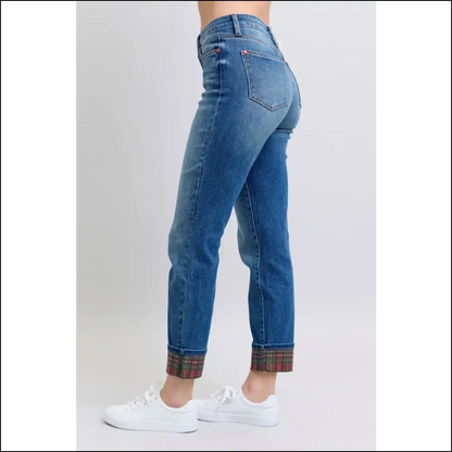 Plaid Print Cuff Jeans: for when your Legs Want to Join the Party! 🎉👖 - Jeans on Sale Worldwide Shipping