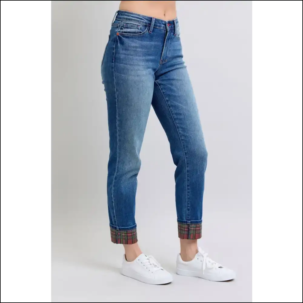Plaid Print Cuff Jeans: for when your Legs Want to Join the Party! 🎉👖 - Jeans on Sale Worldwide Shipping