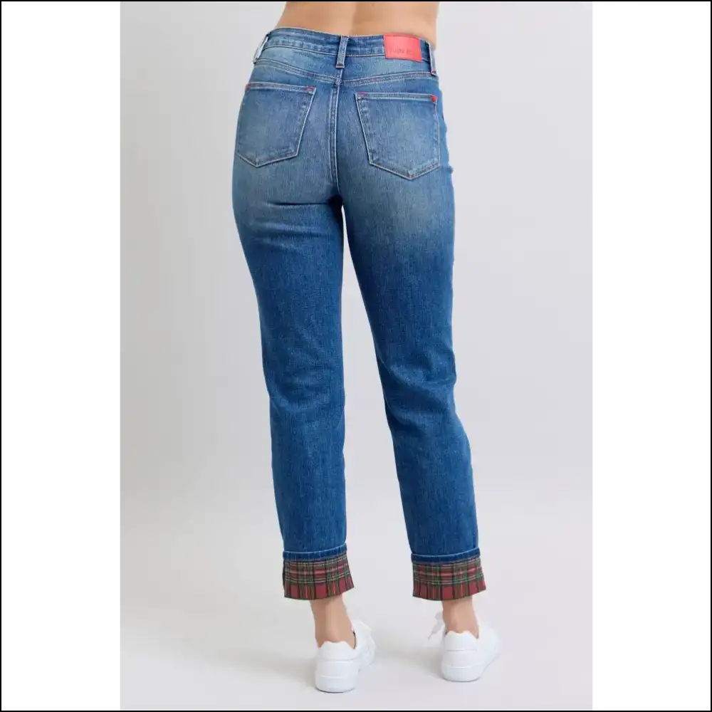 Plaid Print Cuff Jeans: for when your Legs Want to Join the Party! 🎉👖 - Jeans on Sale Worldwide Shipping