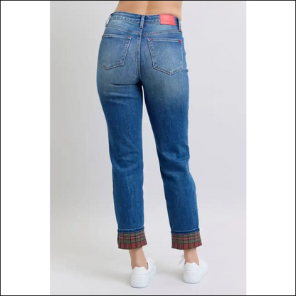 Plaid Print Cuff Jeans: for when your Legs Want to Join the Party! 🎉👖 - Jeans on Sale Worldwide Shipping