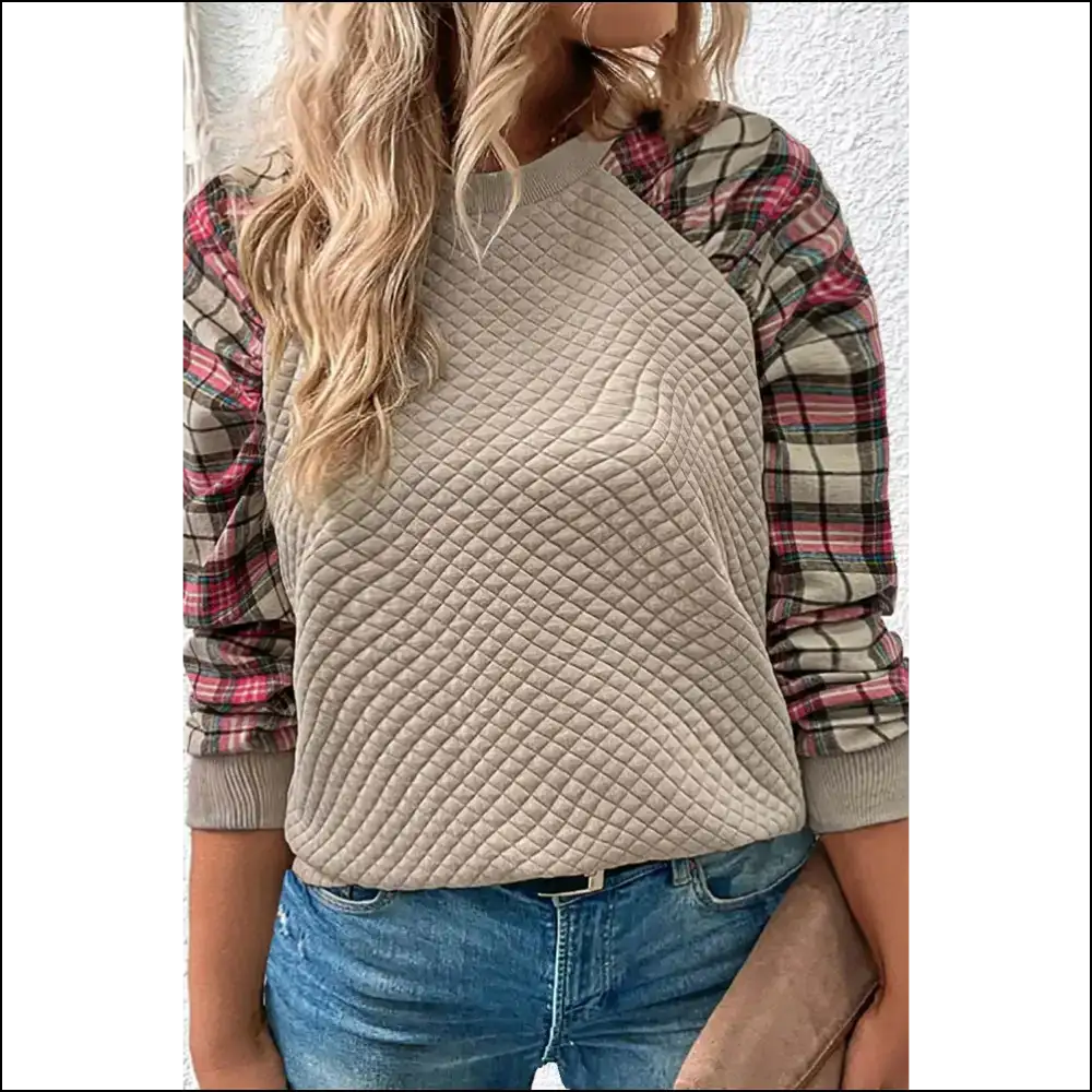 Plaid to the Bone: Curvy Size Perfection! 🤪 Trendy Women’s Clothing - Apricot / 1x - Plus Tops on Sale Worldwide Shipping