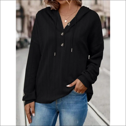 Playful Drawstring Dropped Shoulder Long Sleeve Hoodie - Black / s - Hoodies Sweatshirts & on Sale Worldwide Shipping