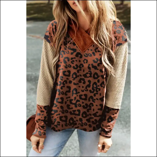 Playful Leopard Dropped Shoulder Hoodie - l - Hoodies Sweatshirts & on Sale Worldwide Shipping
