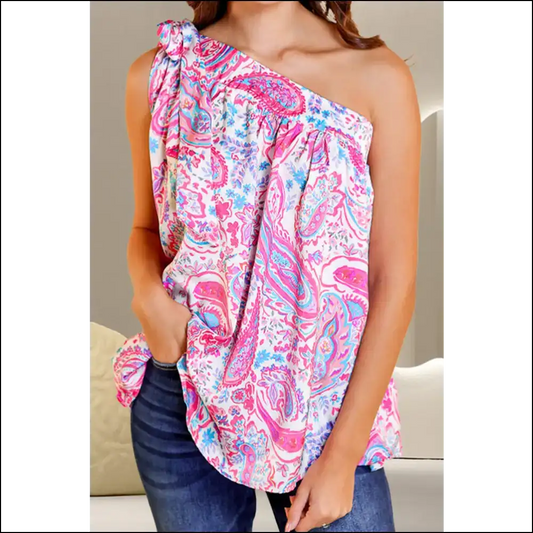 Playful Printed Shoulder Tank: Flirt Like you Mean it with Needful Things! 😏✨ - Hot Pink / s - Tank Tops on Sale Worldwide Shipping