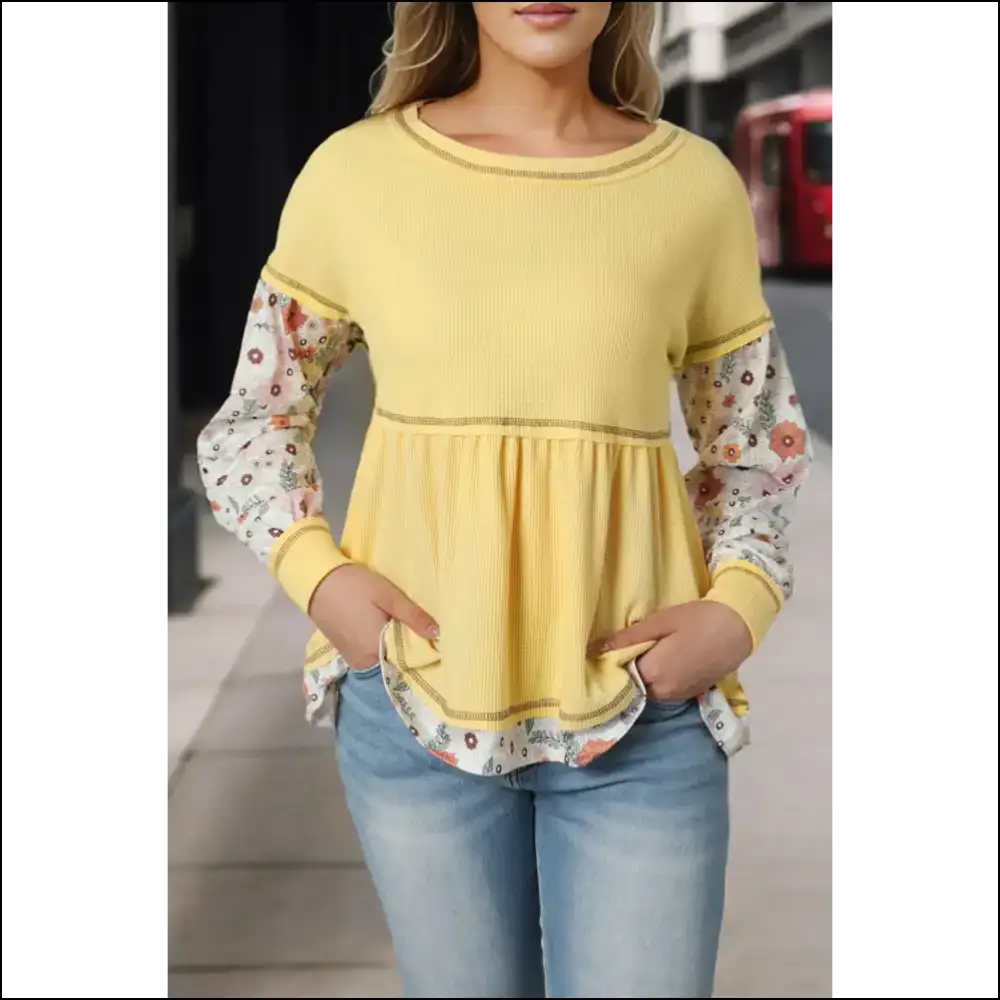 Playful Round Neck Long Sleeve Babydoll Blouse - Blouses on Sale Worldwide Shipping
