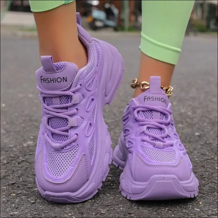 Playful Round Toe Platform Mesh Sneakers - Purple / 36(us5) - Athletic Shoes on Sale Worldwide Shipping