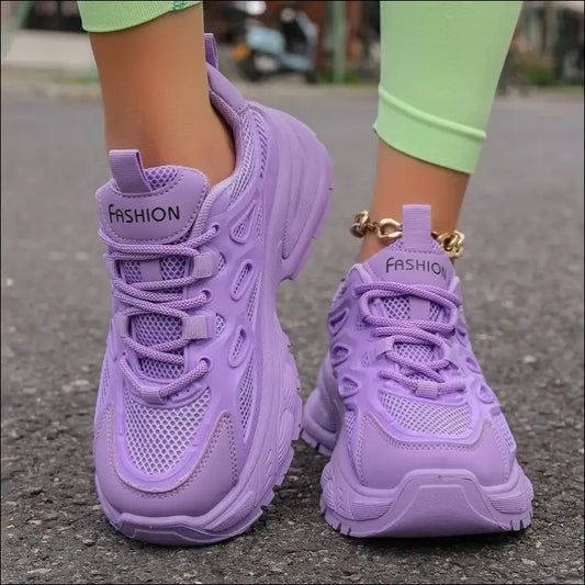 Playful Round Toe Platform Mesh Sneakers - Purple / 36(us5) - Athletic Shoes on Sale Worldwide Shipping