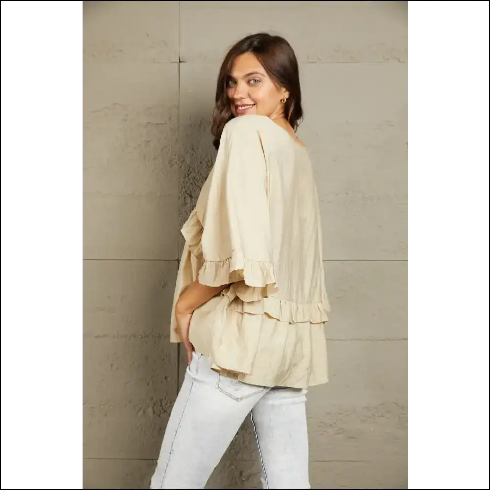 Playful Ruffled V-neck Half Sleeve Blouse - Blouses on Sale Worldwide Shipping