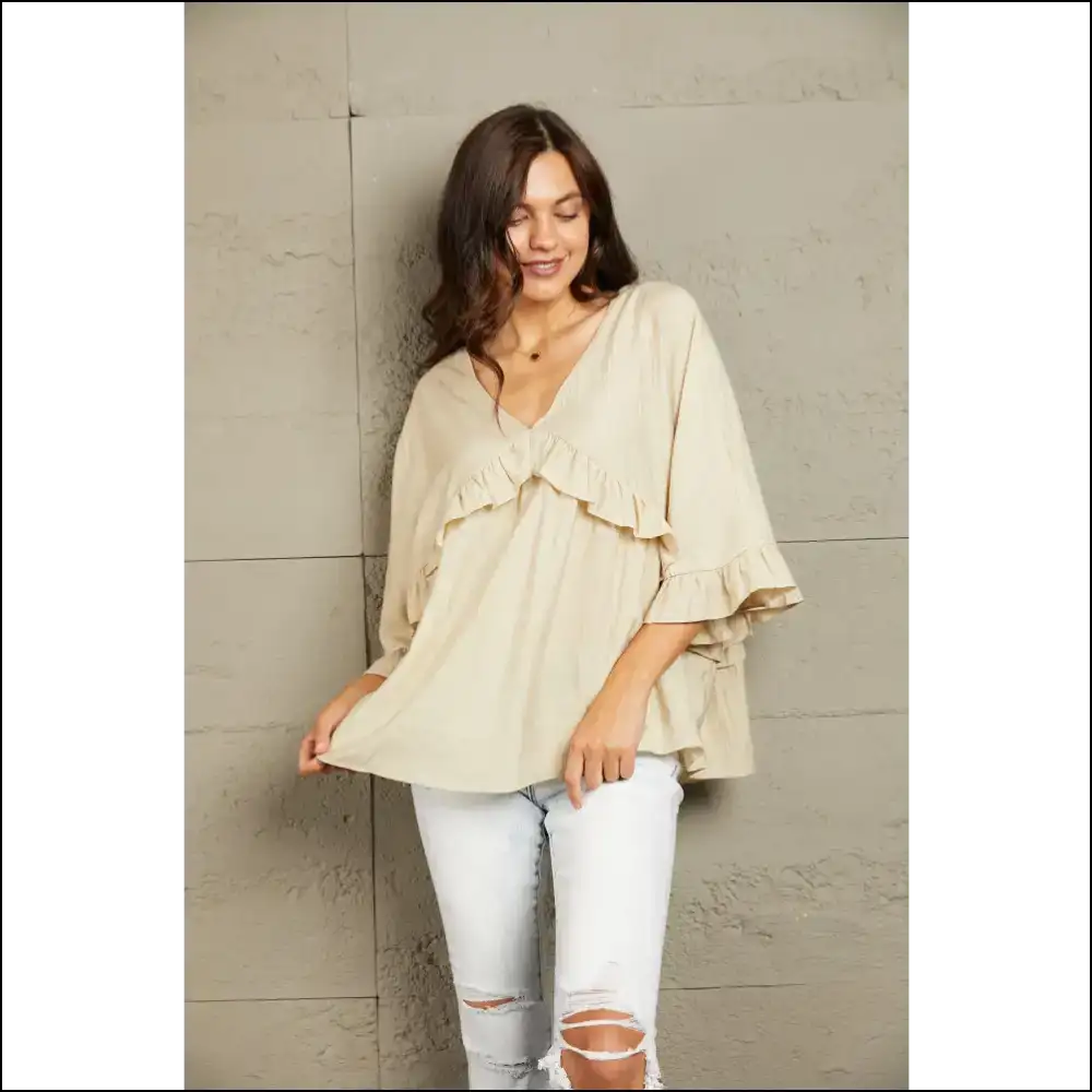 Playful Ruffled V-neck Half Sleeve Blouse - Blouses on Sale Worldwide Shipping