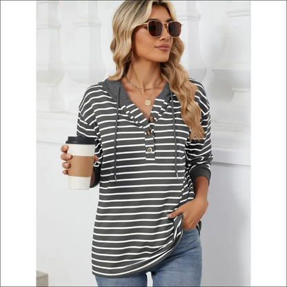 Playful Striped Drawstring Long Sleeve Hoodie - Sweatshirts & Hoodies on Sale Worldwide Shipping