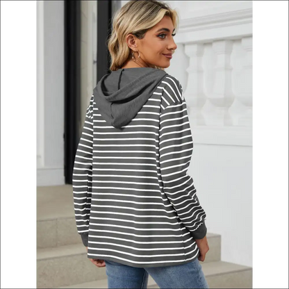 Playful Striped Drawstring Long Sleeve Hoodie - Sweatshirts & Hoodies on Sale Worldwide Shipping