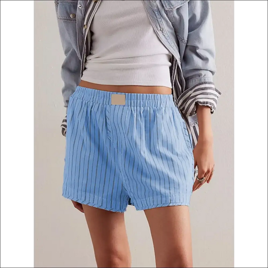 Playful Striped Elastic Waist Shorts - Light Blue / s - on Sale Worldwide Shipping