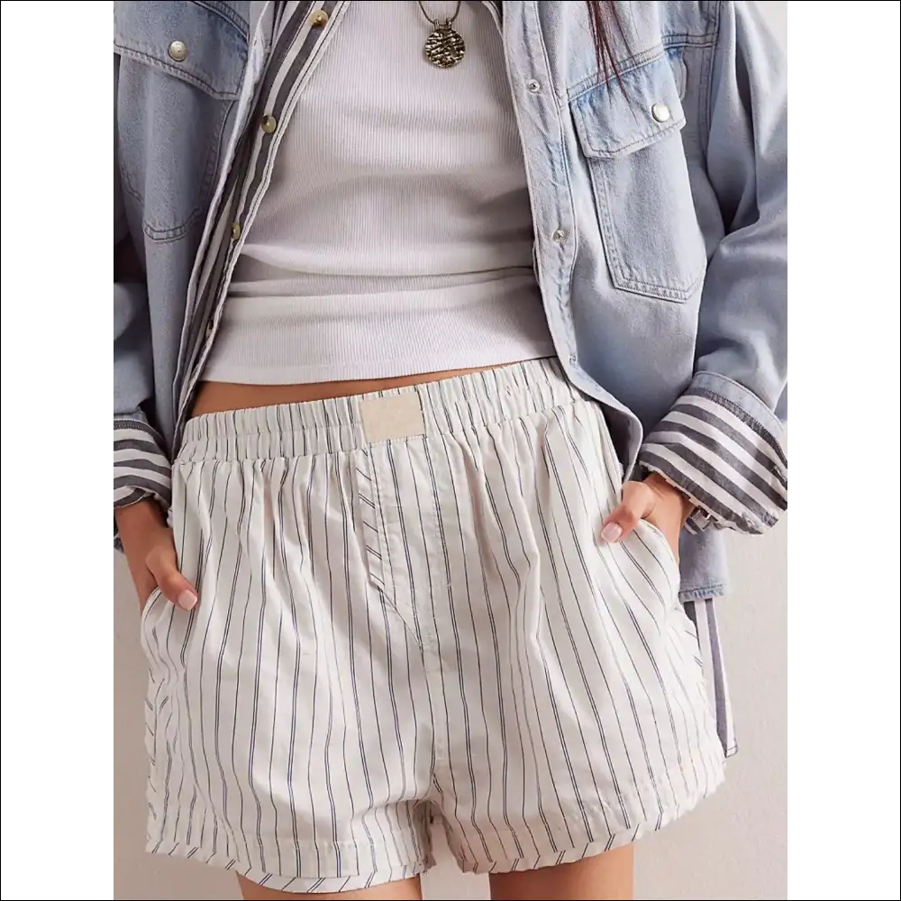 Playful Striped Elastic Waist Shorts - White / Xl - on Sale Worldwide Shipping