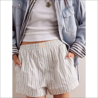 Playful Striped Elastic Waist Shorts - White / Xl - on Sale Worldwide Shipping