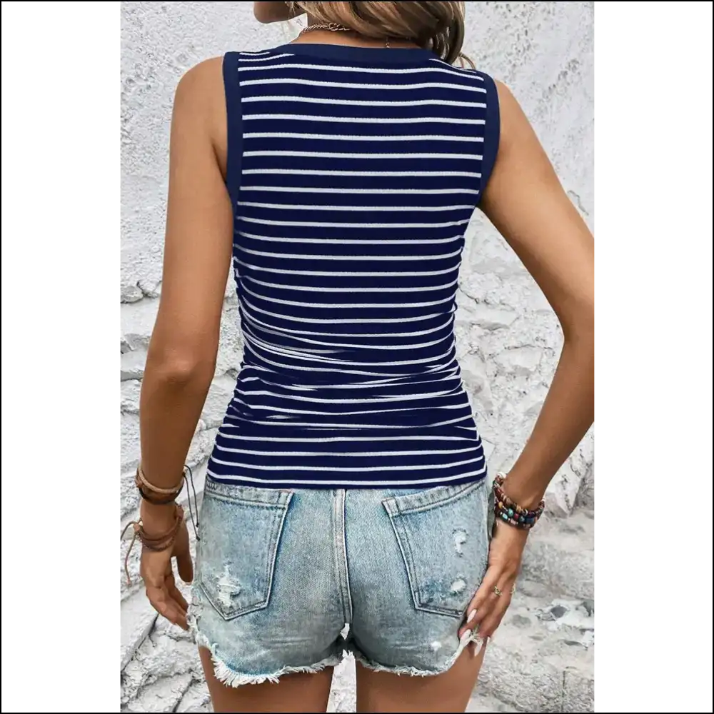 Playful Striped Round Neck Tank - Tops on Sale Worldwide Shipping