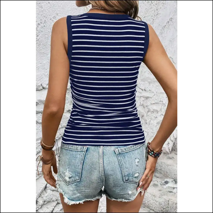 Playful Striped Round Neck Tank - Tops on Sale Worldwide Shipping