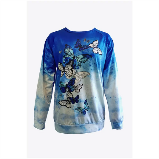Playful Tie-dye Butterfly Raglan Sweatshirt - Sky Blue / Xl - Sweatshirts & Hoodies on Sale Worldwide Shipping