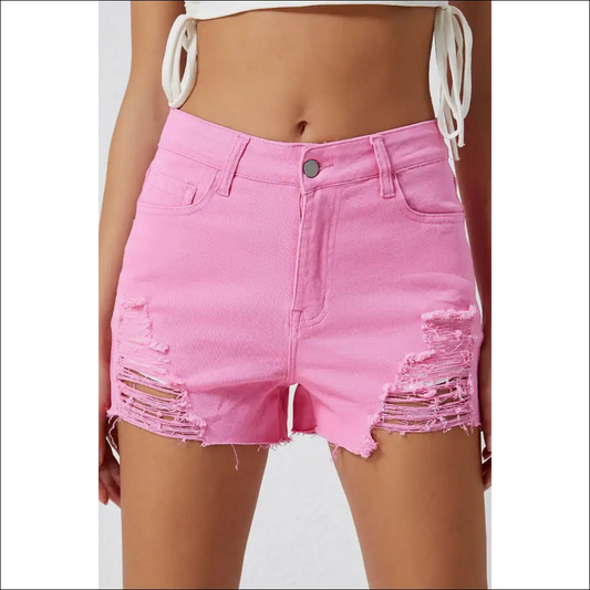 Playfully Distressed Denim Shorts - Pink / 6 - on Sale Worldwide Shipping