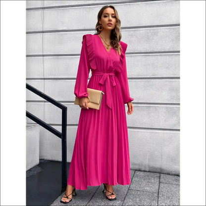 Pleated Surplice Tie Waist Maxi Dress - Hot Pink / s - Dresses on Sale Worldwide Shipping