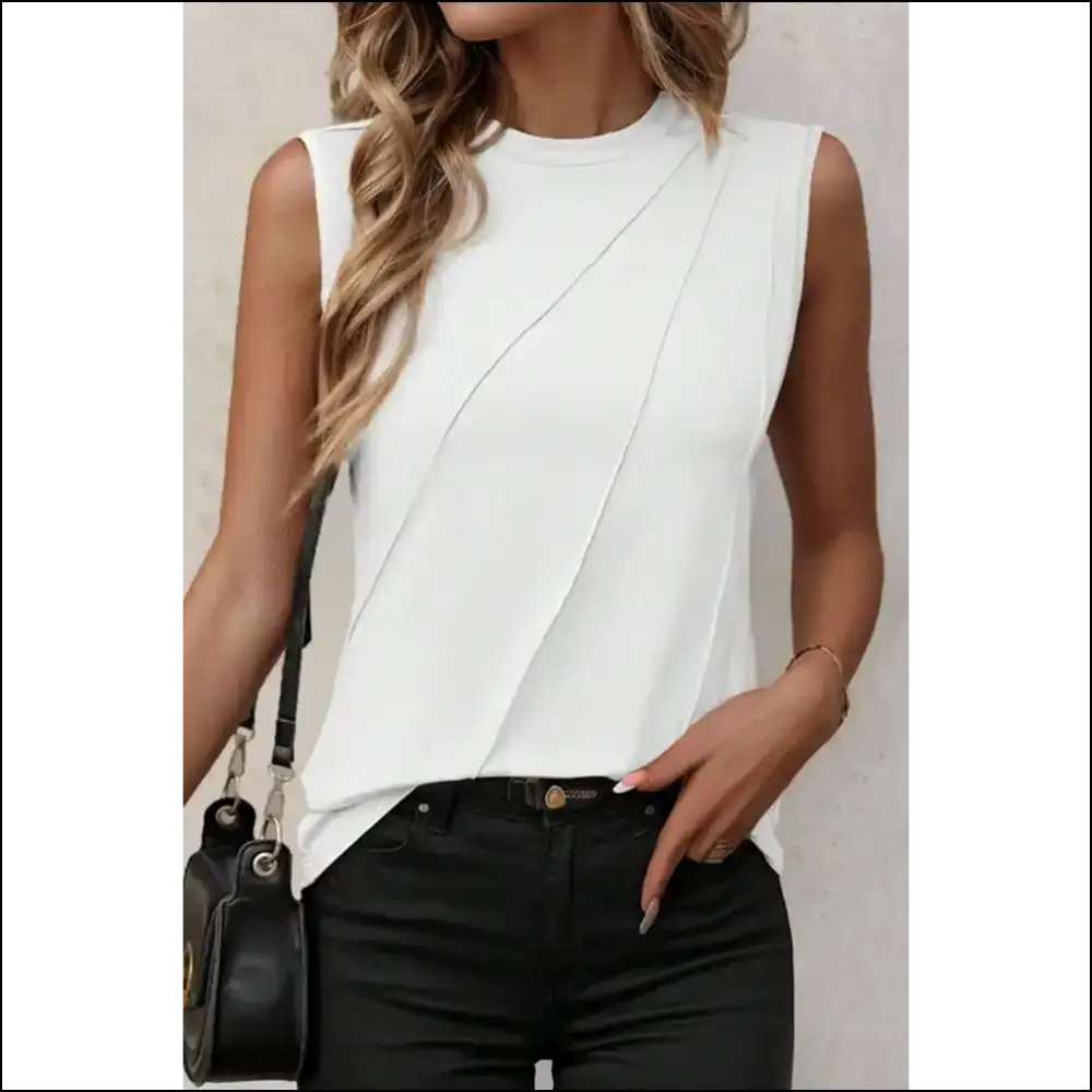 Pleated White Tank: Feel Fabulous Arm Freedom! Needful Things 😎 - s - Sleeveless Tops Tank on Sale Worldwide Shipping
