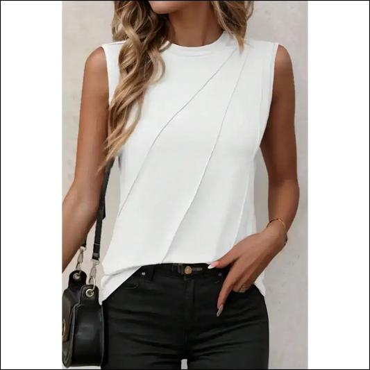 Pleated White Tank: Feel Fabulous Arm Freedom! Needful Things 😎 - s - Sleeveless Tops Tank on Sale Worldwide Shipping