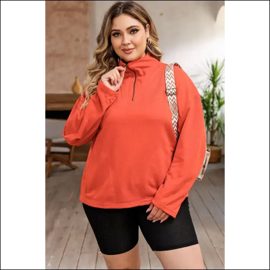 Plus Size Cozy Chic Zip-up Sweatshirt - Orange / 3x - Sweatshirts & Hoodies on Sale Worldwide Shipping