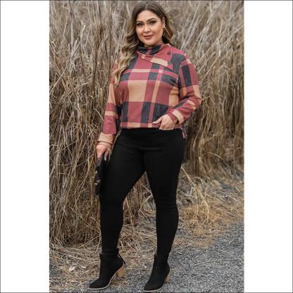 Chic Plus Size Plaid Cowl Neck Sweatshirt - Sweatshirts & Hoodies on Sale Worldwide Shipping