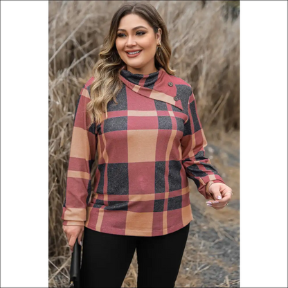 Chic Plus Size Plaid Cowl Neck Sweatshirt - Sweatshirts & Hoodies on Sale Worldwide Shipping