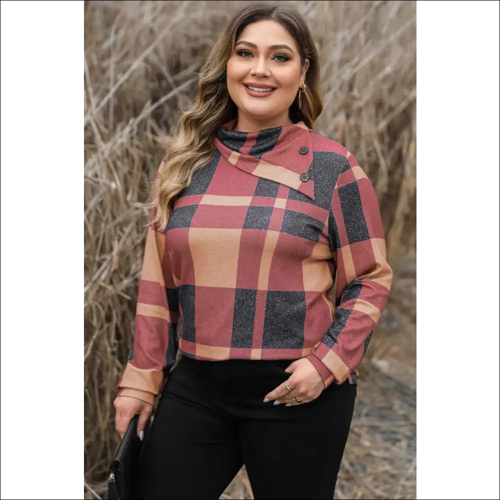 Chic Plus Size Plaid Cowl Neck Sweatshirt - Sweatshirts & Hoodies on Sale Worldwide Shipping