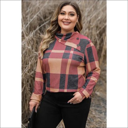 Chic Plus Size Plaid Cowl Neck Sweatshirt - Sweatshirts & Hoodies on Sale Worldwide Shipping