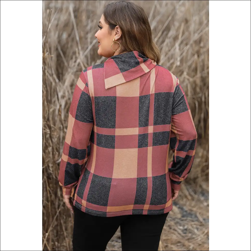 Chic Plus Size Plaid Cowl Neck Sweatshirt - Sweatshirts & Hoodies on Sale Worldwide Shipping