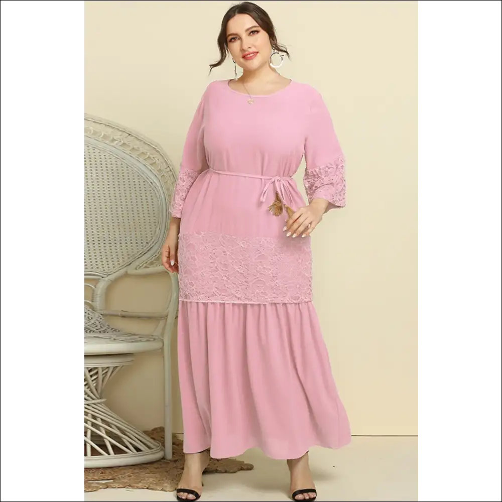 Chic Plus Size Spliced Lace Tassel Dress - Blush Pink / 4xl - Dresses on Sale Worldwide Shipping
