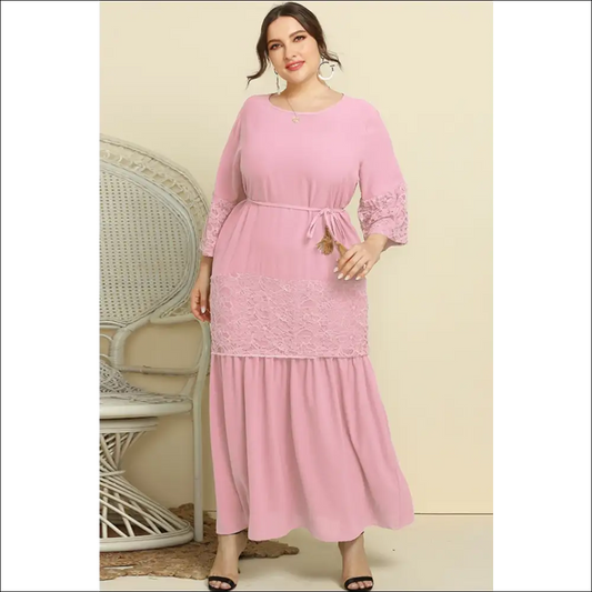 Chic Plus Size Spliced Lace Tassel Dress - Blush Pink / 4xl - Dresses on Sale Worldwide Shipping
