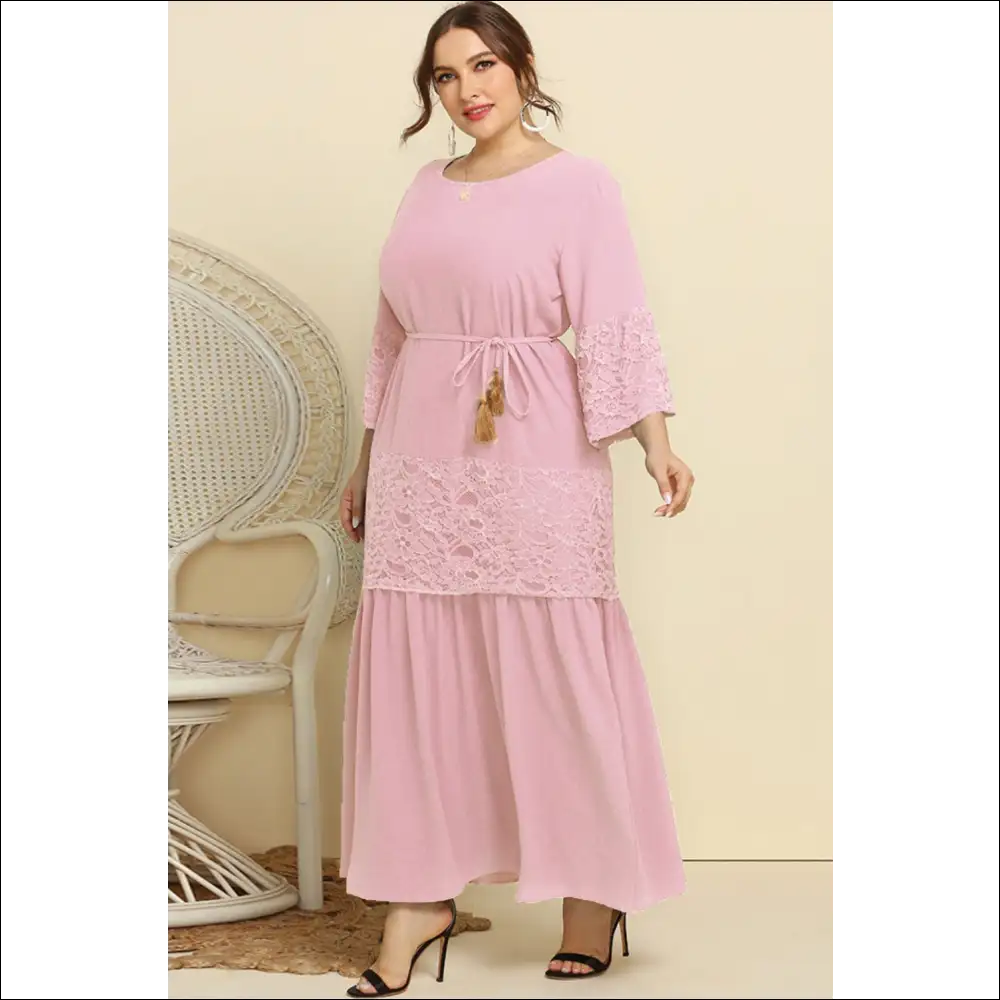Chic Plus Size Spliced Lace Tassel Dress - Dresses on Sale Worldwide Shipping