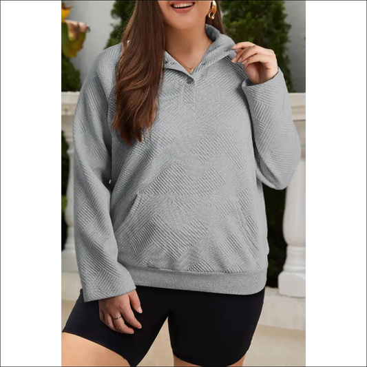 Chic Plus Size Texture Half Snap Long Sleeve Sweatshirt - Dark Gray / 3xl - Sweatshirts & Hoodies on Sale Worldwide Shipping