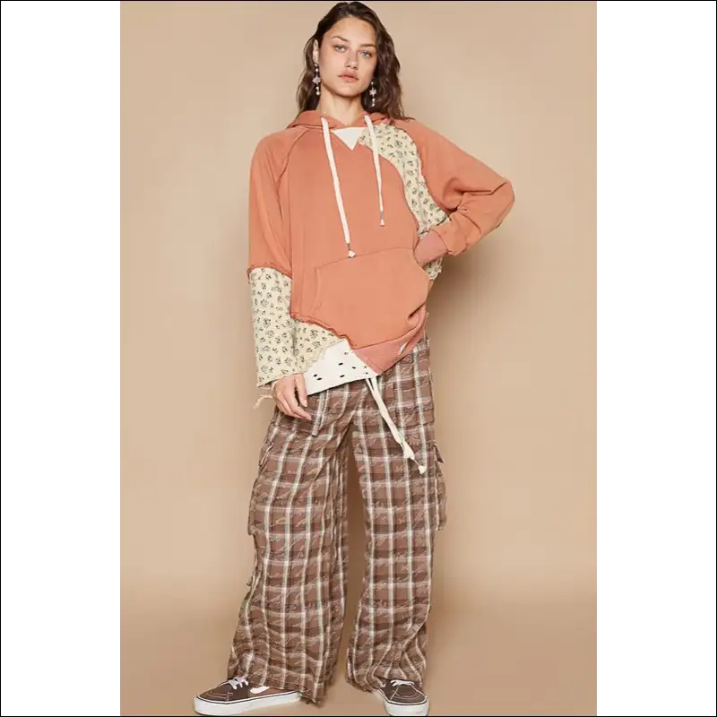 Floral Patchwork Distressed Drawstring Hoodie - Sweatshirts & Hoodies on Sale Worldwide Shipping