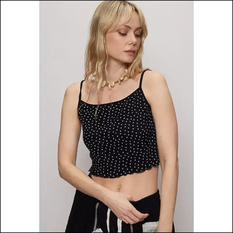 Polka Dot Adjustable Strap Cropped Knit Cami - Black / s - Tank Tops on Sale Worldwide Shipping