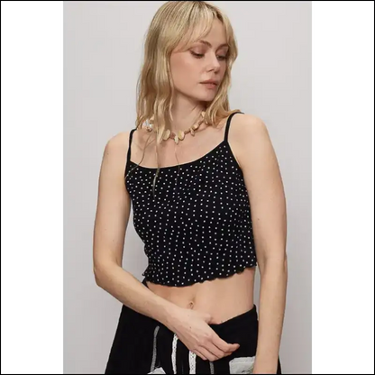 Polka Dot Adjustable Strap Cropped Knit Cami - Black / s - Tank Tops on Sale Worldwide Shipping