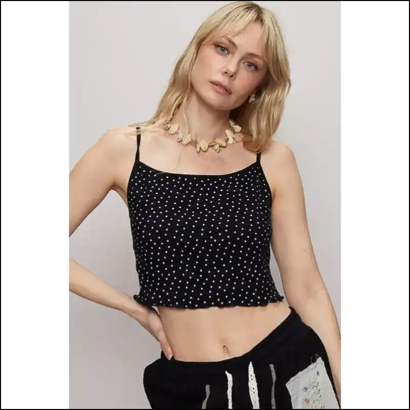 Polka Dot Adjustable Strap Cropped Knit Cami - Tank Tops on Sale Worldwide Shipping